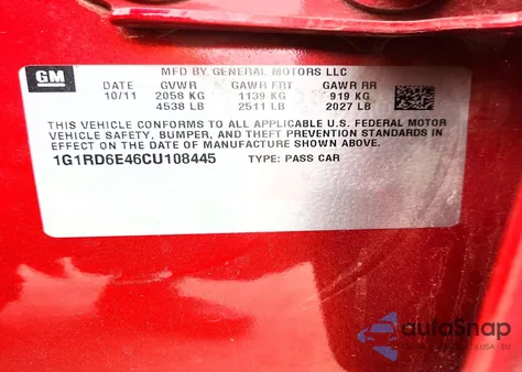 2012 Chevrolet Volt from USA, damaged, VIN 1G1RD6E46CU108445